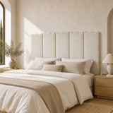 Riviera King Upholstered Bedhead — premium Mediterranean bedroom