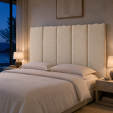 Riviera King Upholstered Bedhead — evening bedroom lifestyle