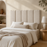 Riviera Queen upholstered bedhead in a premium Mediterranean bedroom