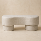 Riviera ivory upholstered bench in Elara beige studio