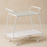 Riviera White Metal Bar Trolley in Elara beige studio