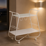 Riviera White Metal Bar Trolley in an evening Mediterranean interior