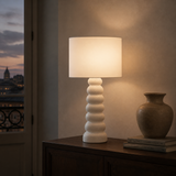 Siena Resin Table Lamp Wht in an evening European interior
