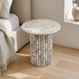 Silvano White Marble Side Table from an alternate lifestyle angle