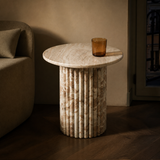 Silvano White Marble Side Table in an evening European interior