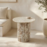 Silvano White Marble Side Table in a premium Mediterranean interior