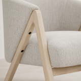 Close-up of Solara chair fabric and pale timber A-frame