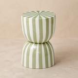 Tamaro striped glazed side table — Elara beige studio