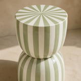 Tamaro striped glazed side table — radial top and glaze detail