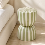 Tamaro striped glazed side table — European bedroom lifestyle