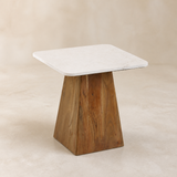 Taormina stone and timber side table — Elara beige studio