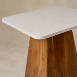 Taormina side table — stone edge and timber grain detail