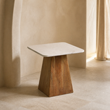 Taormina stone and timber side table — alternate architectural angle