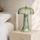 Tate patinated mushroom lamp — European bedroom lifestyle