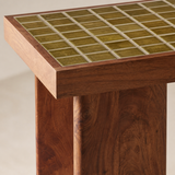 Tegola Tile-Top Console Table — olive tile and timber detail
