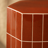 Terracotta Artisan Ceramic Tile Stool — glazed tile detail
