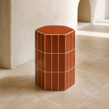 Terracotta Artisan Ceramic Tile Stool — high three-quarter view