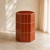 Terracotta Artisan Ceramic Tile Stool — low three-quarter view