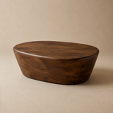 The Arlo Curved Coffee Table in warm beige studio