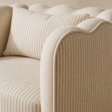 The Brighton Stripe Armchair boucle and ticking stripe detail