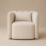 The Brighton Stripe Armchair in warm beige studio