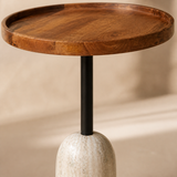 Close-up of the Tivoli side table wood, metal and stone