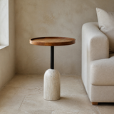Tivoli side table beside a neutral sofa