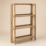 Trieste timber and cane shelf in a warm beige studio