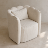 Elevated angle of the Tullio striped scalloped accent chair