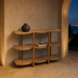 Grifone Timber Shelf in a Mediterranean interior at blue hour