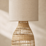 Hampton Woven Floor Lamp linen shade and rattan weave detail
