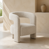 Ventoux natural flecked upholstered armchair with continuous horseshoe back and arms, open back, one thick seat and exactly four block legs, premium Mediterranean lifestyle