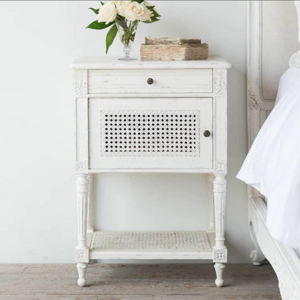 White wicker hotsell bedside table